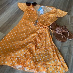 Yellow Polka Dot Summer Wrap Dress